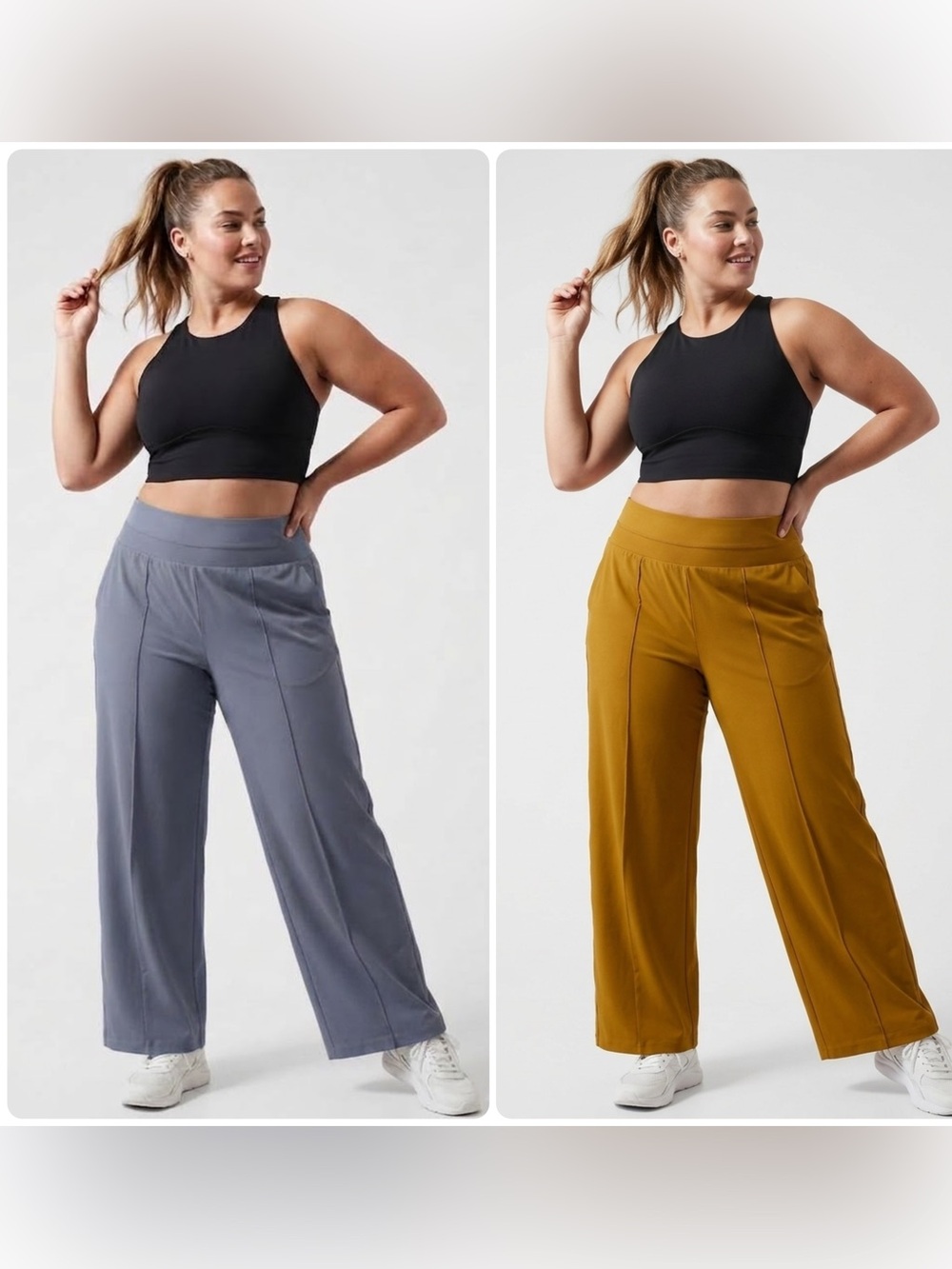2 Pair Athleta Nolita High-Rise Wide Leg Pants Sz 18 EUC Mustard Gold & Violet